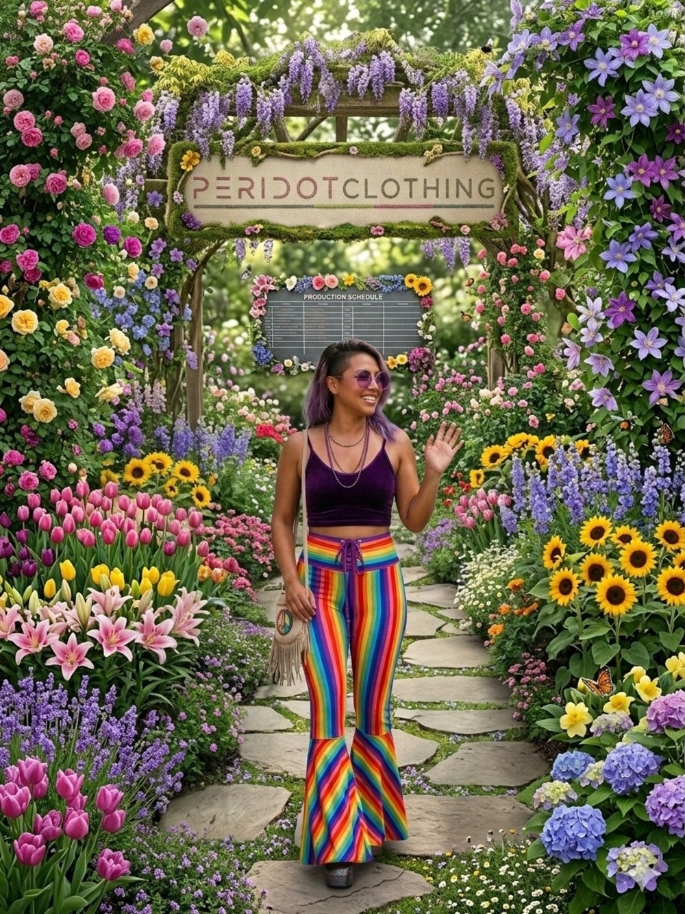 Peridot Clothing Rainbow Pride Lace-Up Bell Bottom Flare